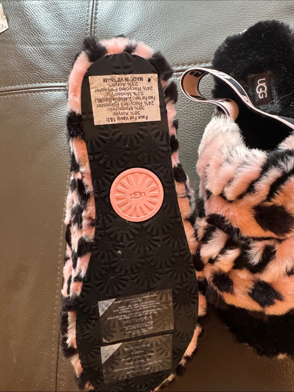 UGG Pink & Black Leopard Faux-Fur Slide Slippers - Picture 3 of 4